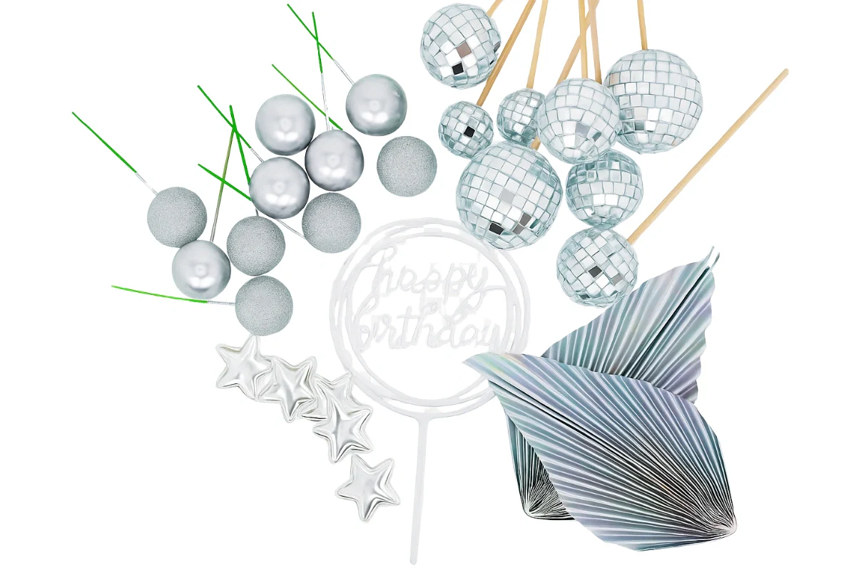 Silver Disco Cake Topper Set - Iconic Cake Art - Image 3
