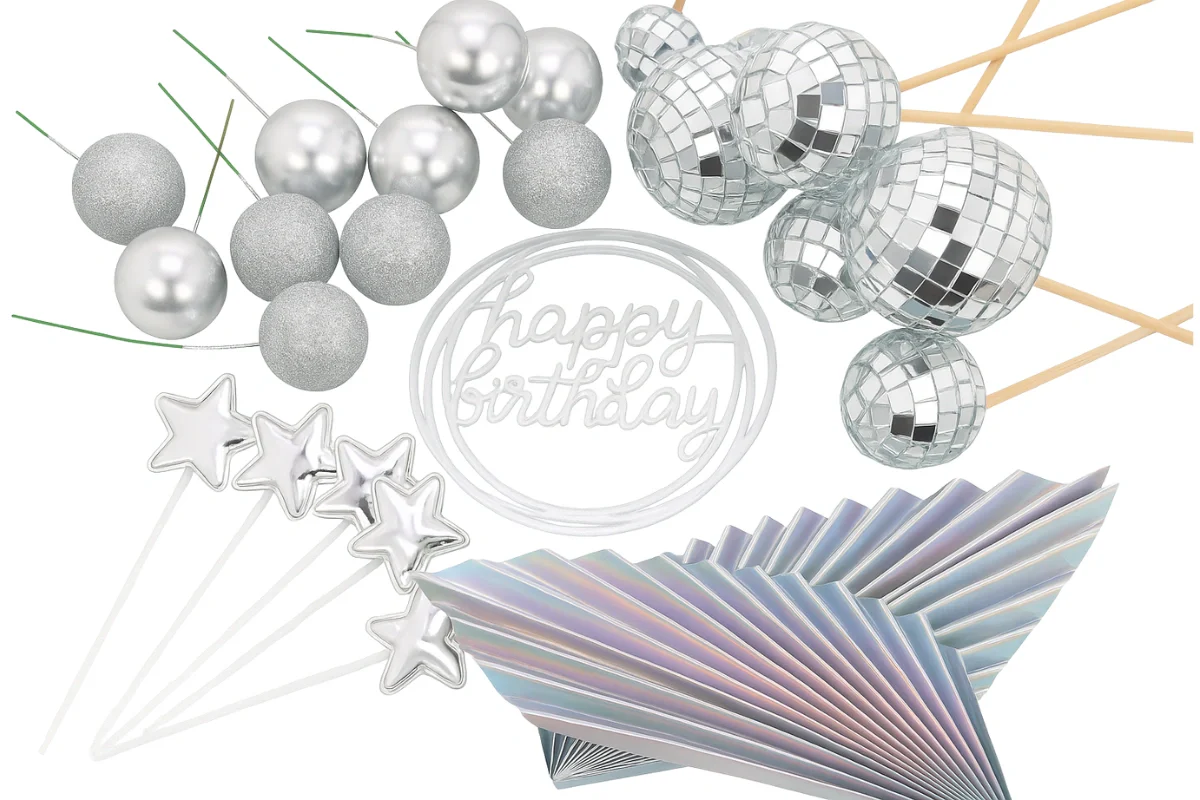 Silver Disco Cake Topper Set - Iconic Cake Art - Image 4