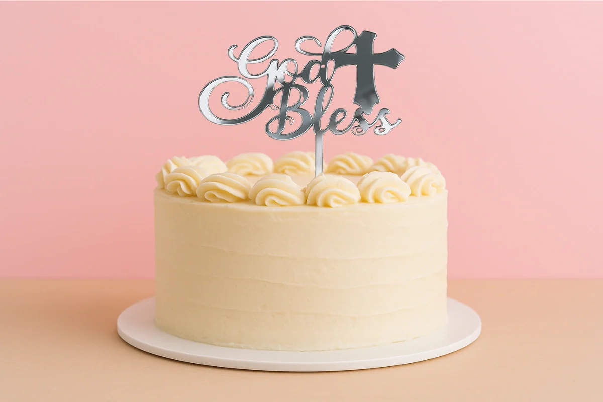 Silver God Bless - Cake Topper - Mirror - Iconic Cake Art - Image 2