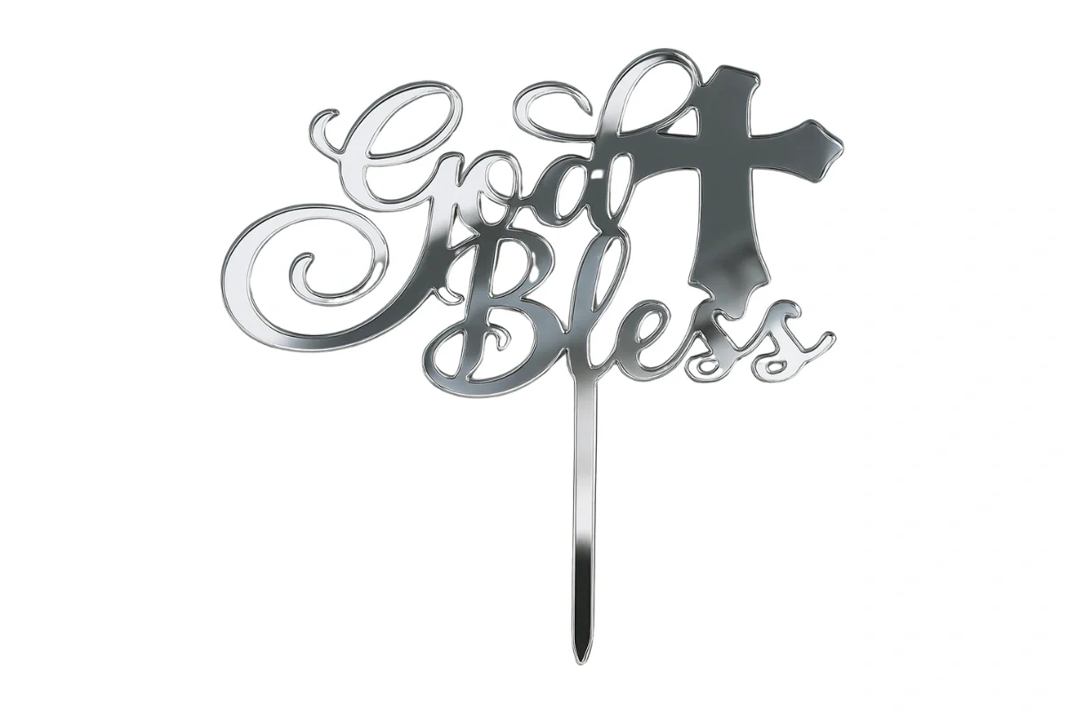 Silver God Bless - Cake Topper - Mirror - Iconic Cake Art - Image 3