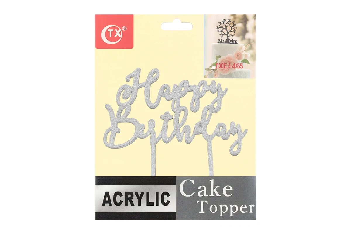 Silver Happy Birthday - Cake Topper - Glitter - Iconic Cake Art - Image 4