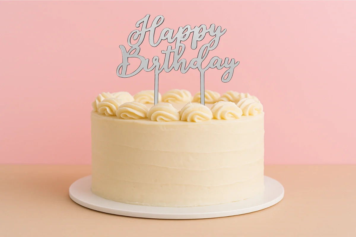 Silver Happy Birthday - Cake Topper - Mirror - Iconic Cake Art - Image 2