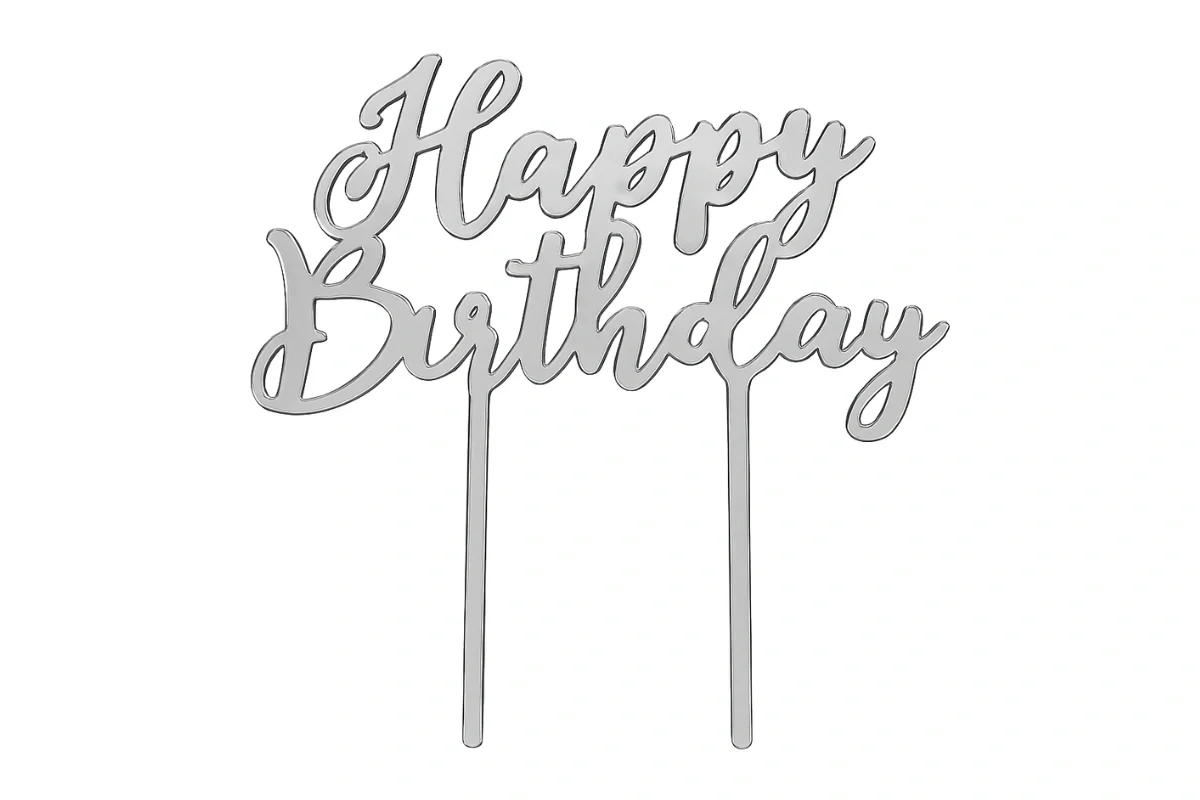 Silver Happy Birthday - Cake Topper - Mirror - Iconic Cake Art - Image 3