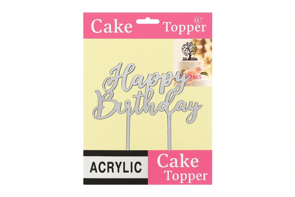 Silver Happy Birthday - Cake Topper - Mirror - Iconic Cake Art - Image 4