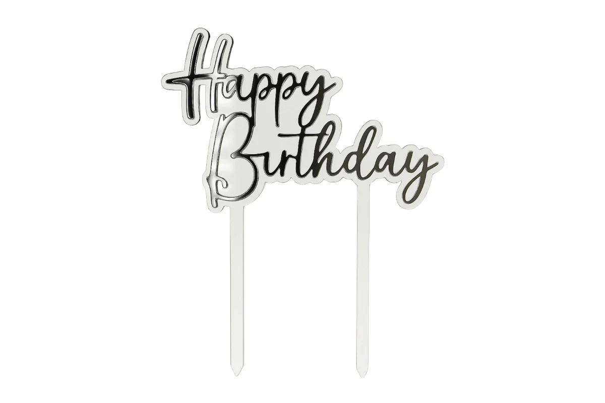Silver Happy Birthday Topper - Iconic Cake Art - Image 3