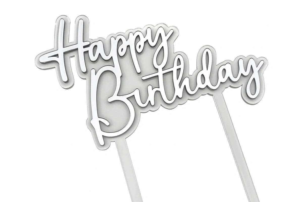 Silver Happy Birthday Topper - Iconic Cake Art - Image 4