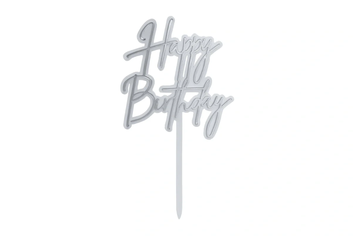 Silver Happy Birthday White N - Cake Toppers - Iconic Cake Art - Image 3