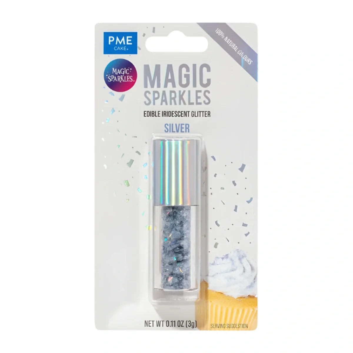 Silver Magic Sparkles Edible Iridescent Glitter 3g - PME - Image 2