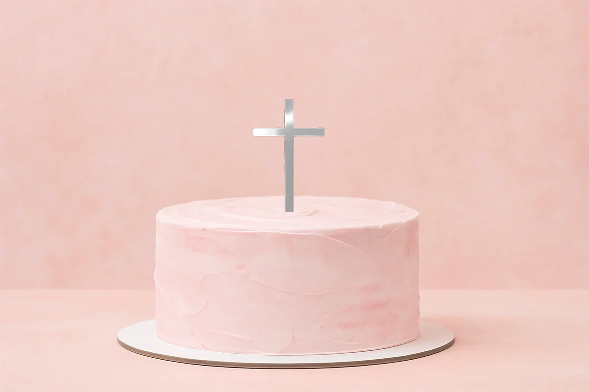 Silver Mirror Cross Cake Decoration - Iconic Cake Art - Image 2