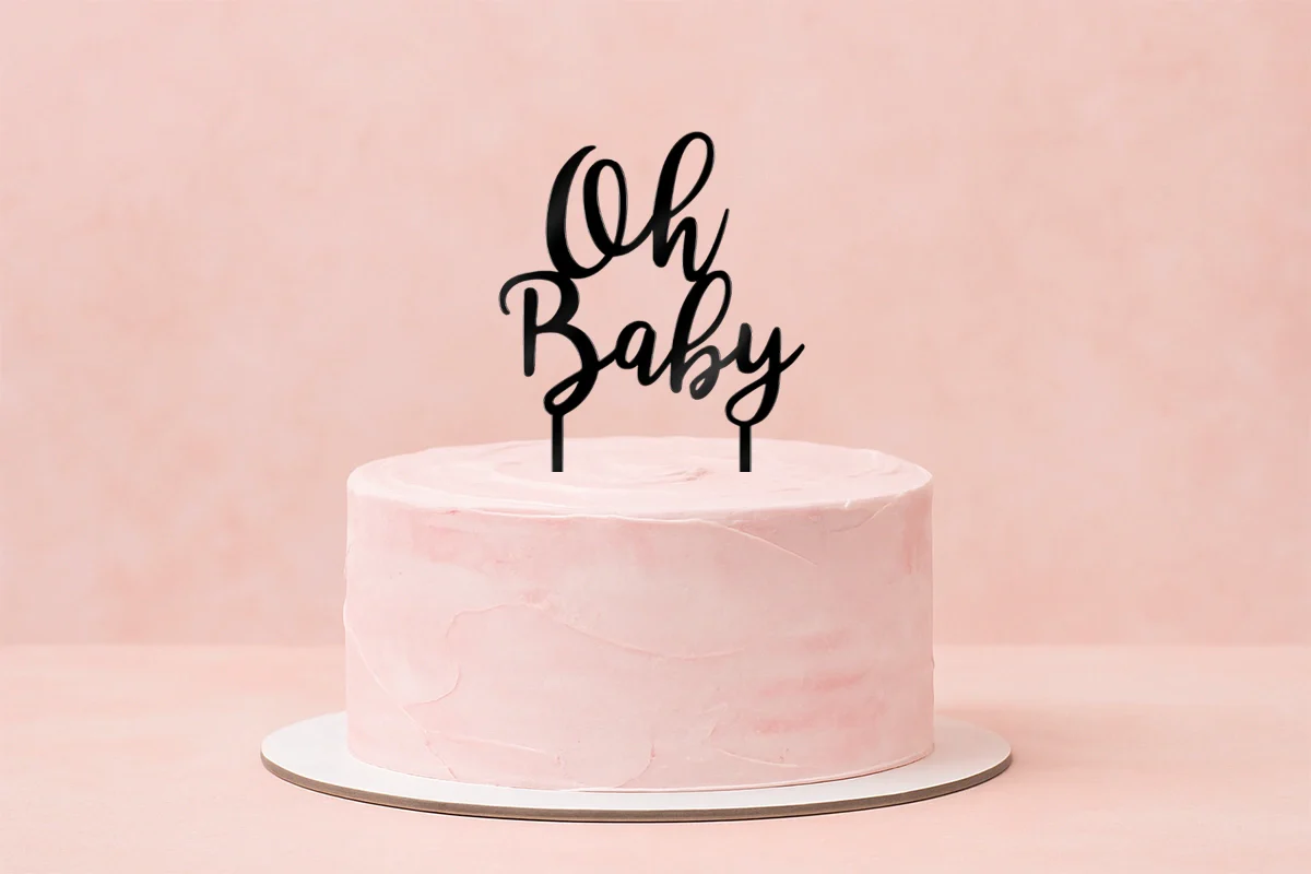 Silver Oh Baby - Shower Cake Topper - Mirror - Iconic Cake Art - Image 2