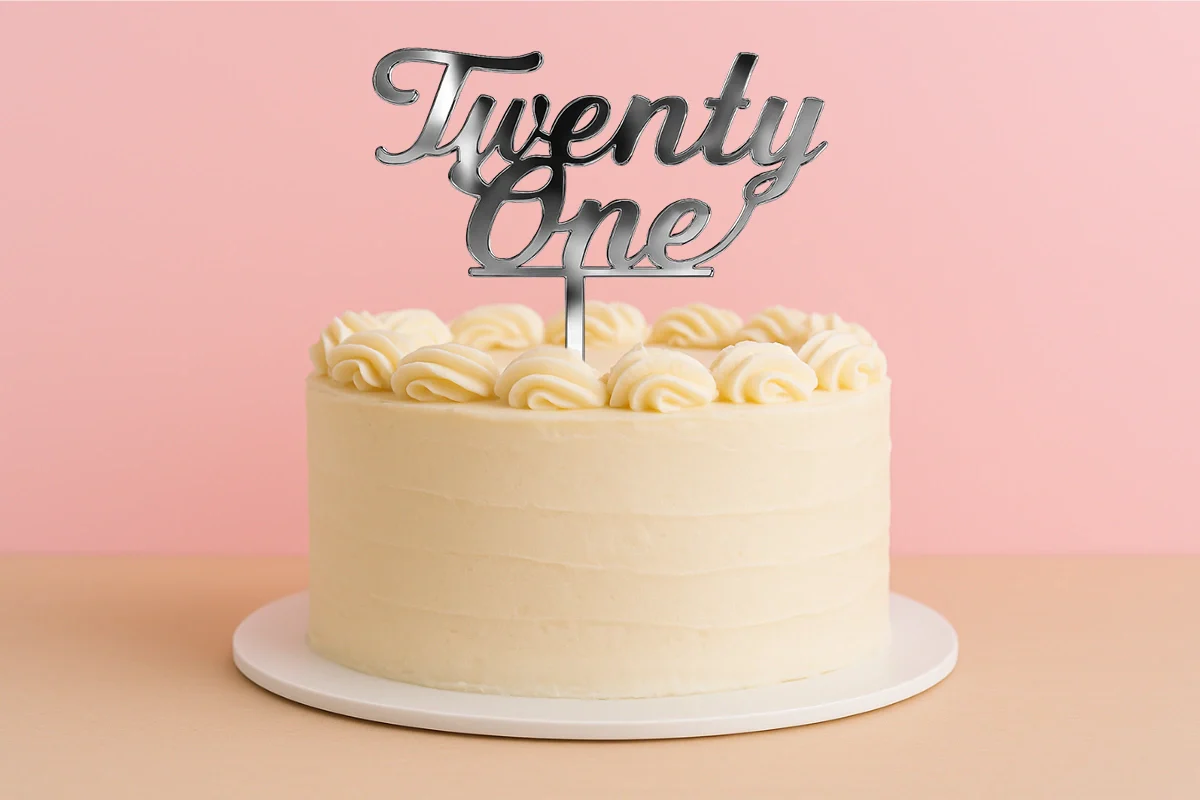 Silver Twenty One - Birthday Cake Topper - Mirror - Iconic Cake Art - Image 2