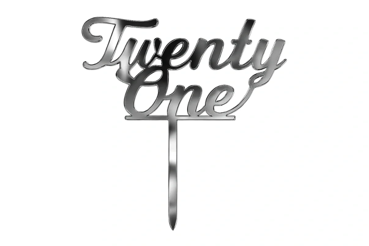 Silver Twenty One - Birthday Cake Topper - Mirror - Iconic Cake Art - Image 3