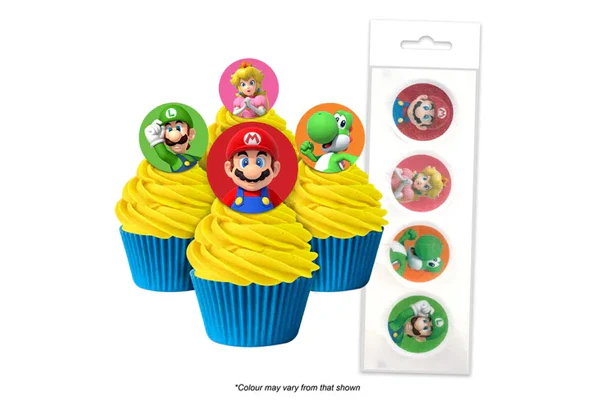 Super Mario Bros Edible Wafer Cupcake Toppers (16 Pack) - BSC