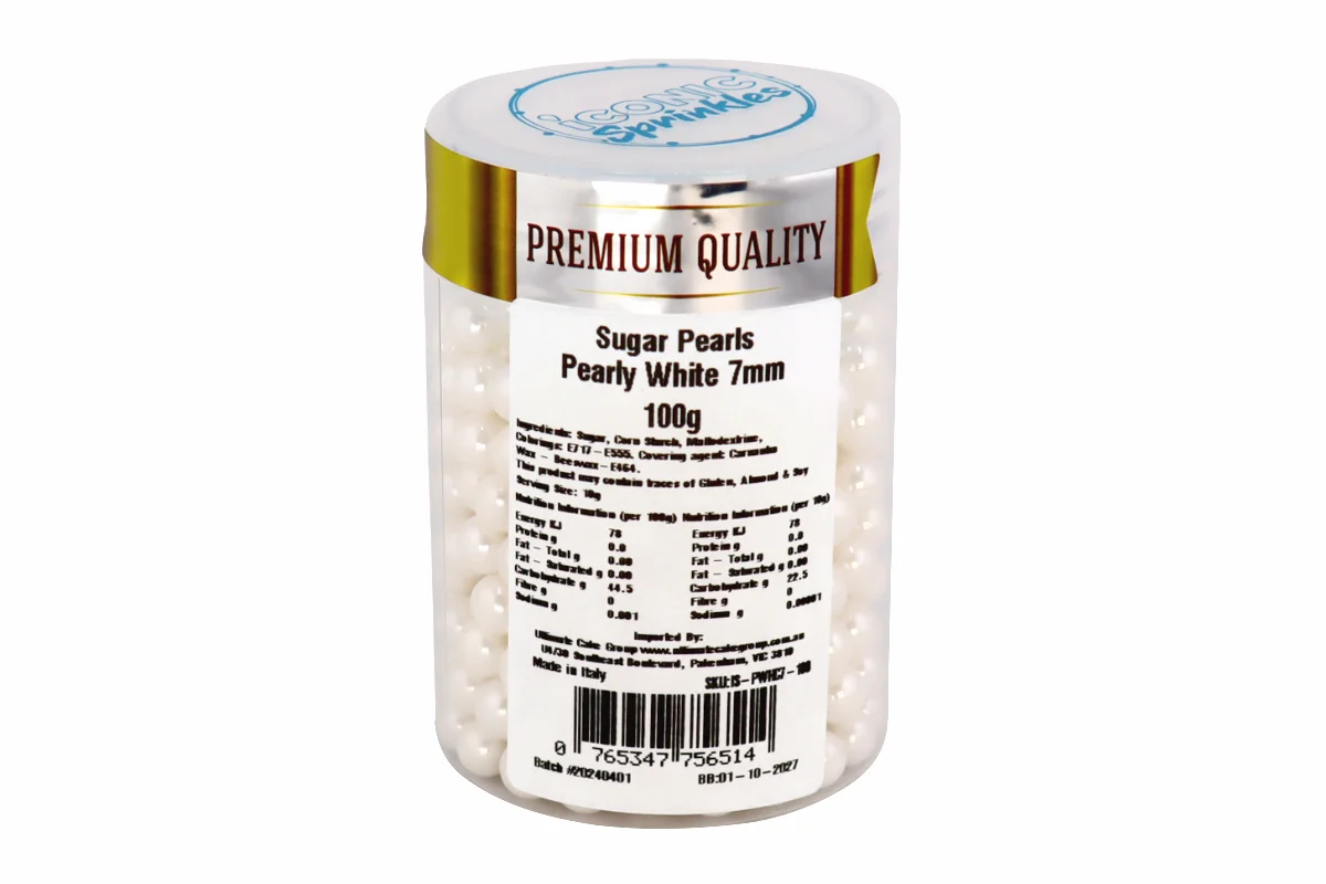 White 7mm Pearl Cachous 100g - Iconic Sprinkles - Image 2