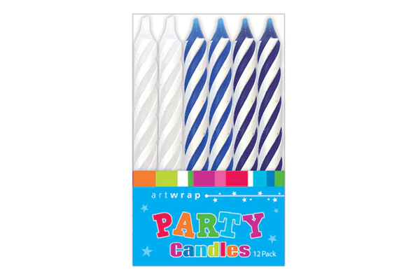 White Blue and Spiral Birthday Candles (12 Pack) - Artwrap
