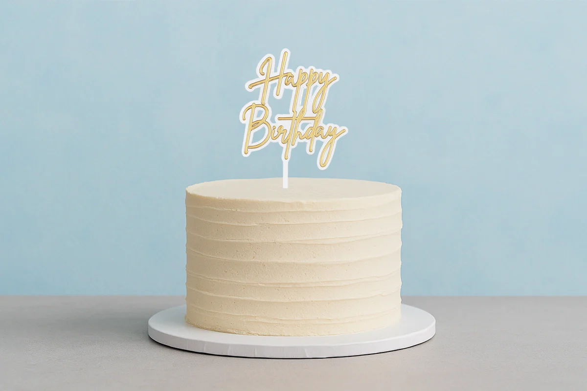White Happy Birthday N Gold - Cake Toppers - Iconic Cake Art - Image 2