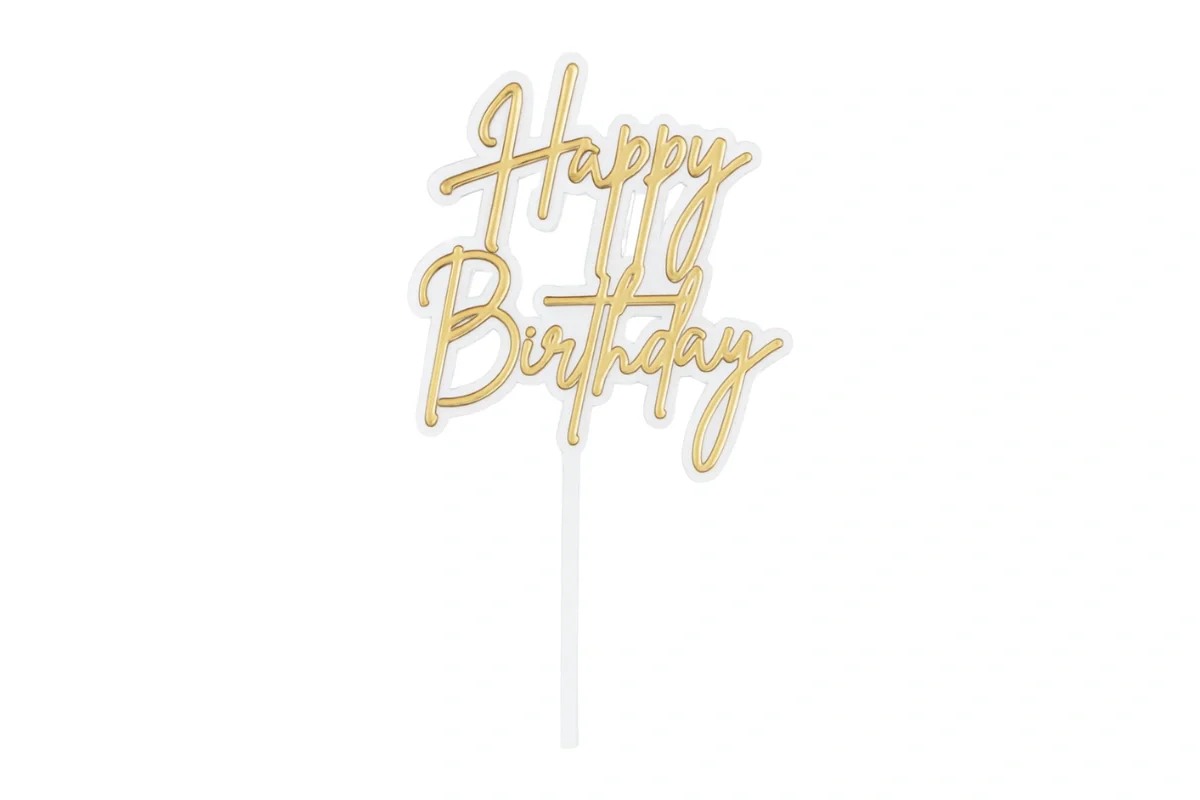 White Happy Birthday N Gold - Cake Toppers - Iconic Cake Art - Image 3