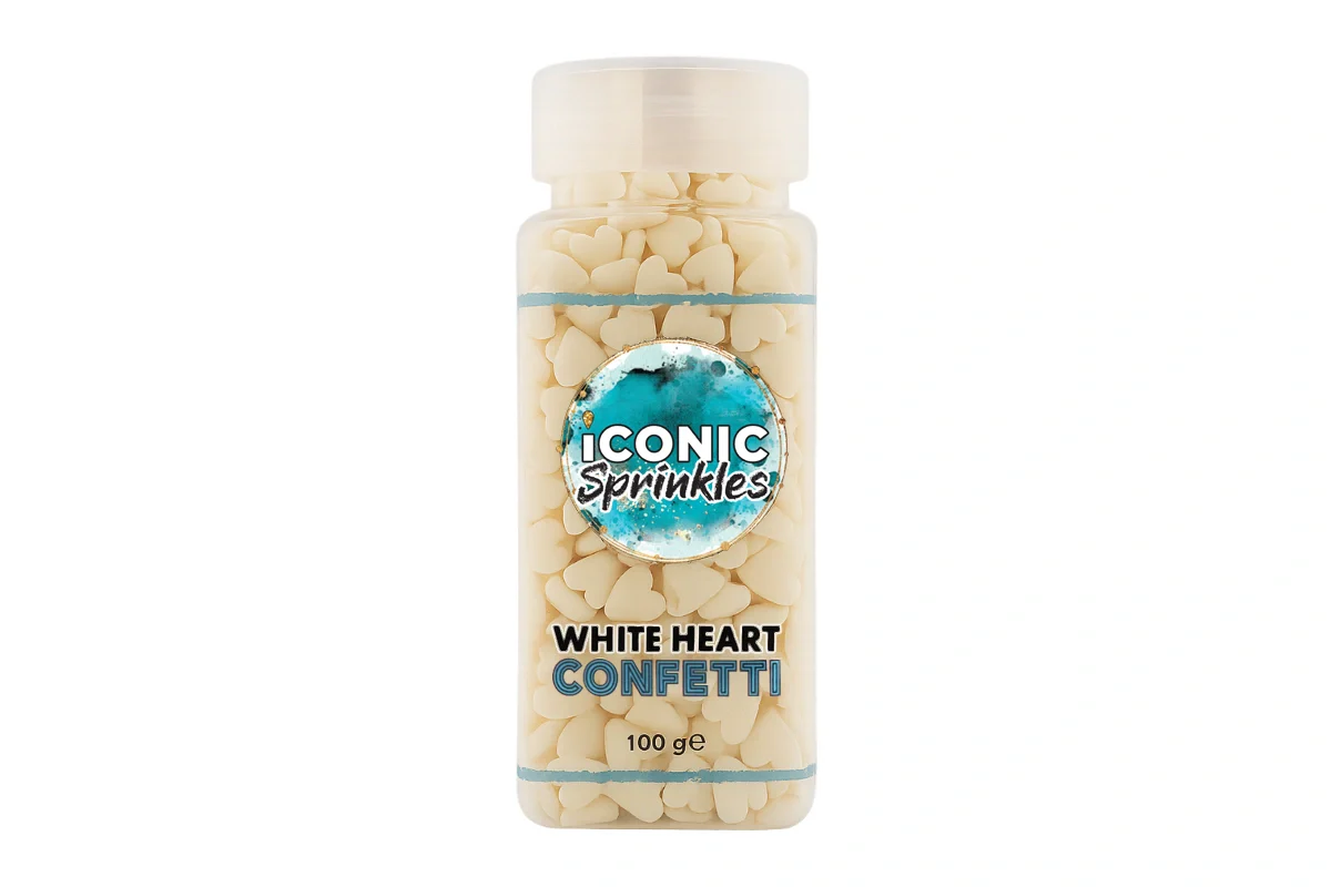 White Heart Confetti 100g - Iconic Sprinkles - Image 2