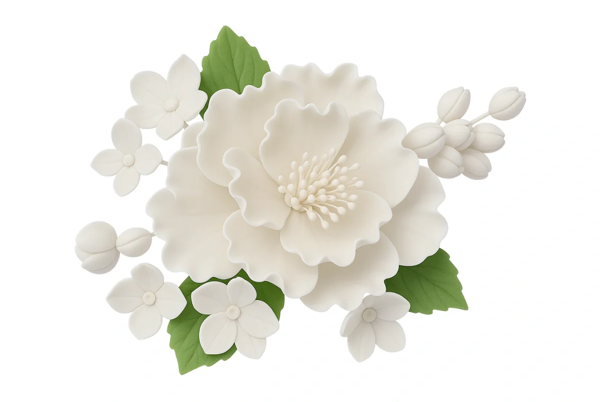 White Large Open Peony Bouquet HydrangeaTopper 16cm - Sweet Sugar Flowers
