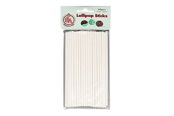 White Lollipop Sticks 8 Inch (50 Pack) - Gateau Art