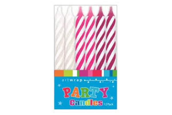 White Pink and Spiral Birthday Candles (12 Pack) - Artwrap