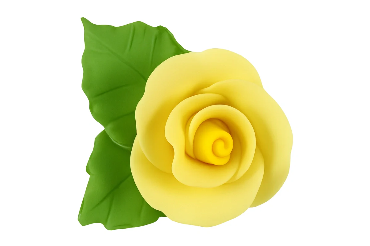 Yellow Single Tea Rose with 2 Leaves - Sweet Sugar Flowers